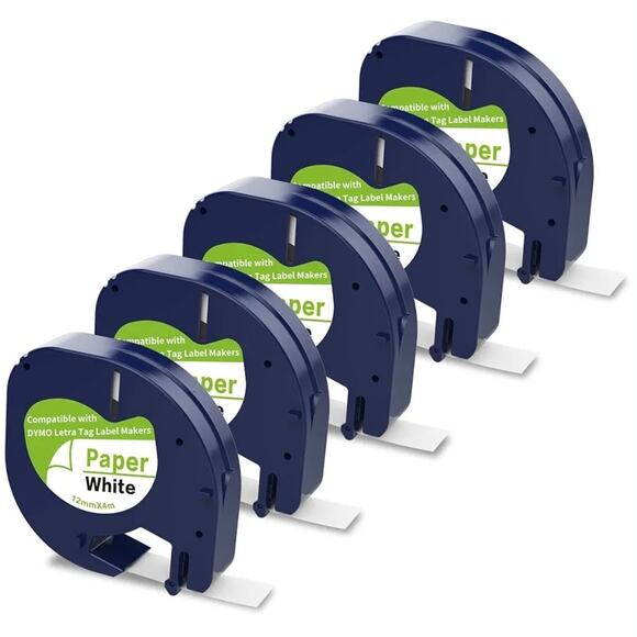 5 Paper Label Refills Dymo Letratag Label Maker 91200/91330 White 1/2 X 13 s25 - Picture 1 of 8